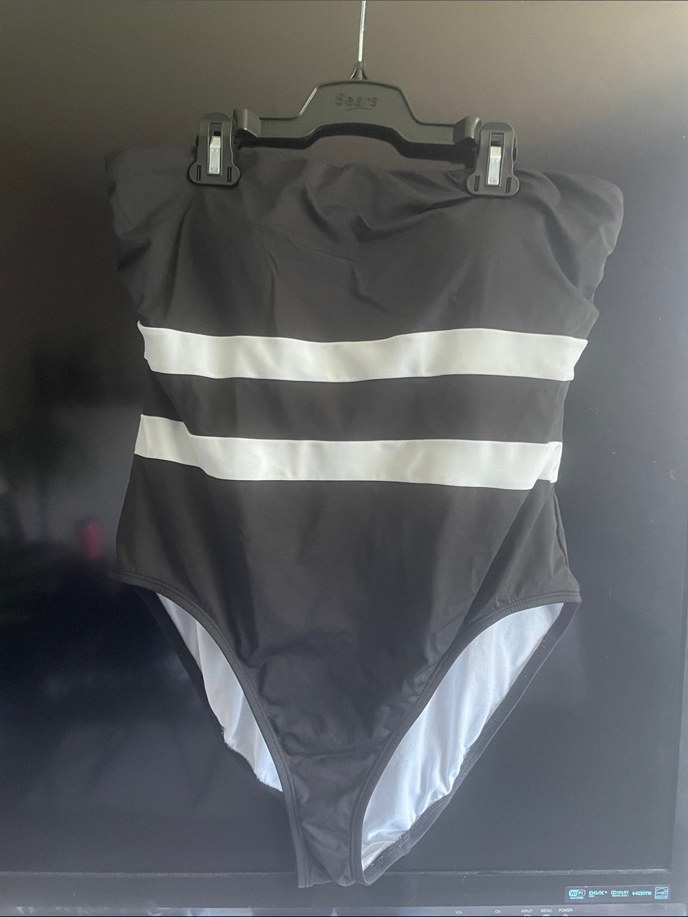 Ralph Lauren Black One-Piece Swimsuit with White Stripes